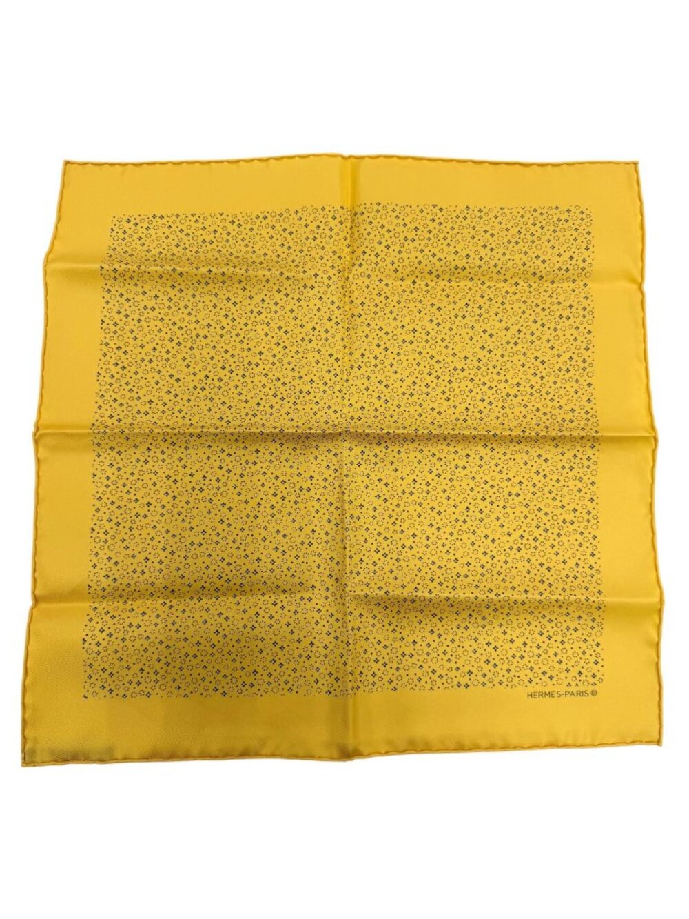Hermes Petit Carre 45 Gavroche Silk 100% Scarf Yellow Blue